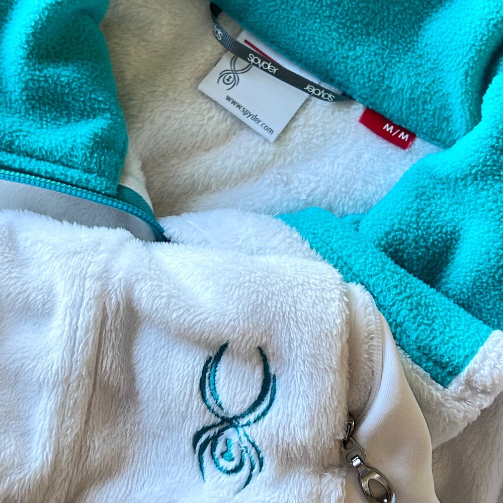 Spyder Women's Fleece Jacket‎ Full Zip White Turquoise Accent Size Medium